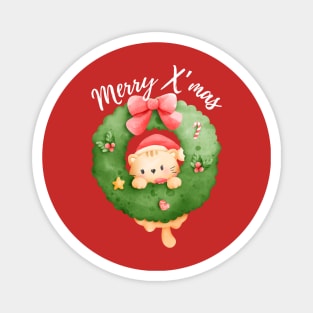 Merry X’mas, Meowy Christmas, cute and adorable Christmas cat. Magnet